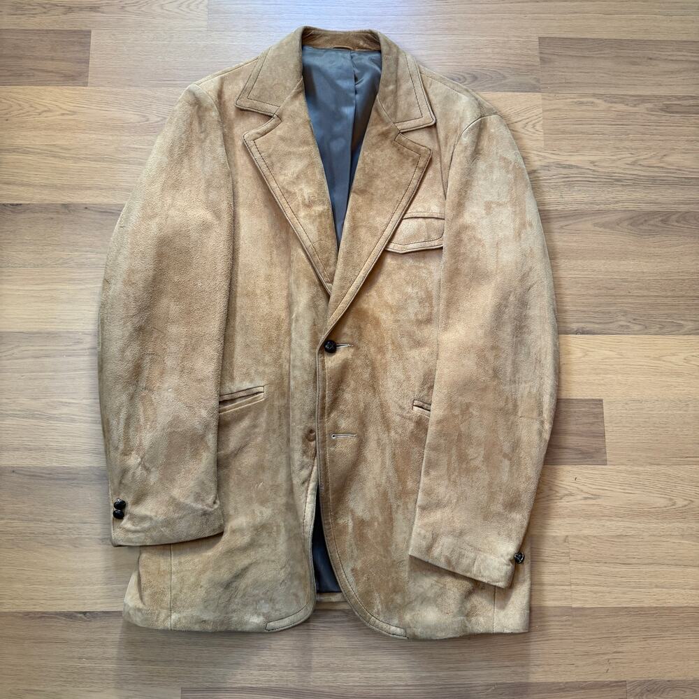 Men's Vintage 70's Kurland Tan Suede Leather Western Blazer Ranch Jacket Sz 42L